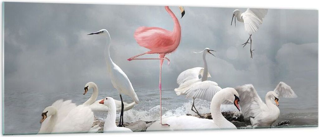 Bilder auf glas - Einteilig - Flamingo Schwan Fantasie - 140x50cm - Glasbilder - Wandbilder - Bilder - zum Aufhängen bereit - Wanddekoration aus G...