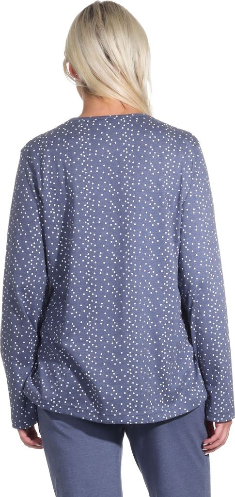 Damen langarm Schlafanzug Pyjama Oberteil Shirt Mix & Match ; blau-melange , 36-38