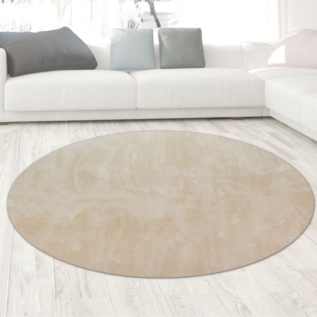 Teppich Shaggy Flokati Badezimmer waschbar in beige Größe - 200 cm Rund