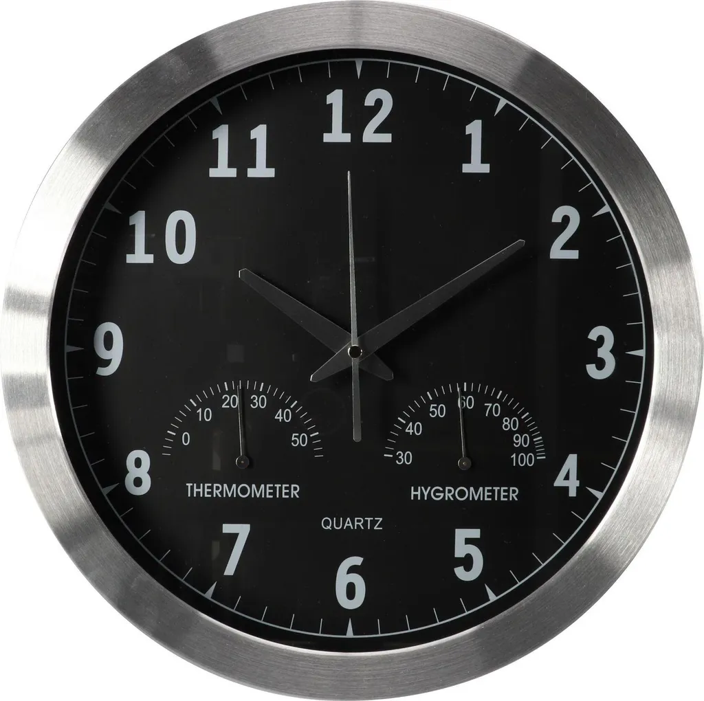 Orologio Da Parete In Alluminio Con Termometro E Igrometro - Ø 35,5 Cm
