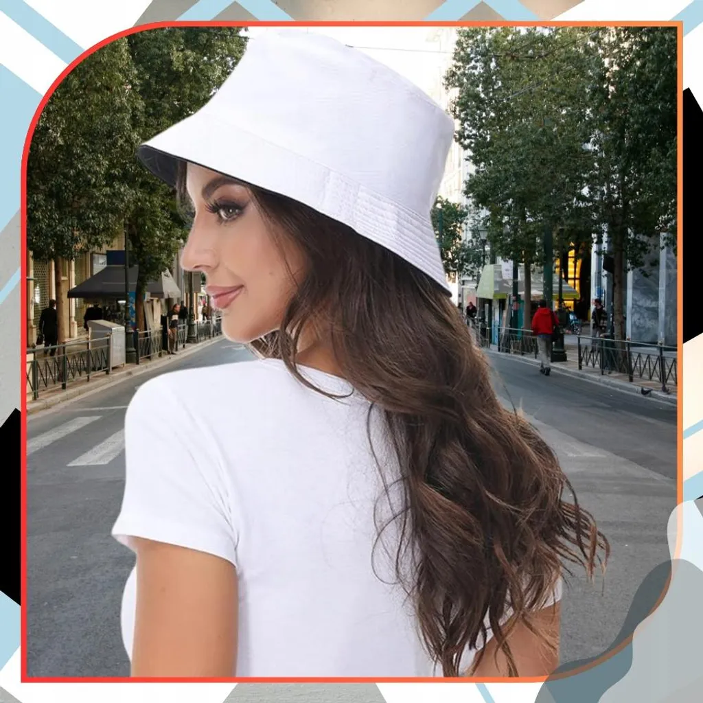 EDIBAZZAR Cappello a Secchiello Double-Face Bianco e Nero - Stile Estate - 10