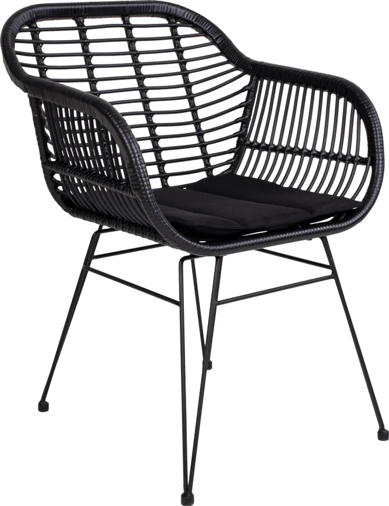 Fauteuil de lecture Trish rotin noir et coussin pour coin détente chic