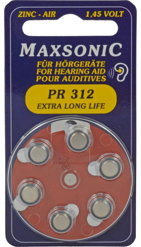 Piles pour appareils auditifs Maxsonic Pr312 6 pces Image du produit 