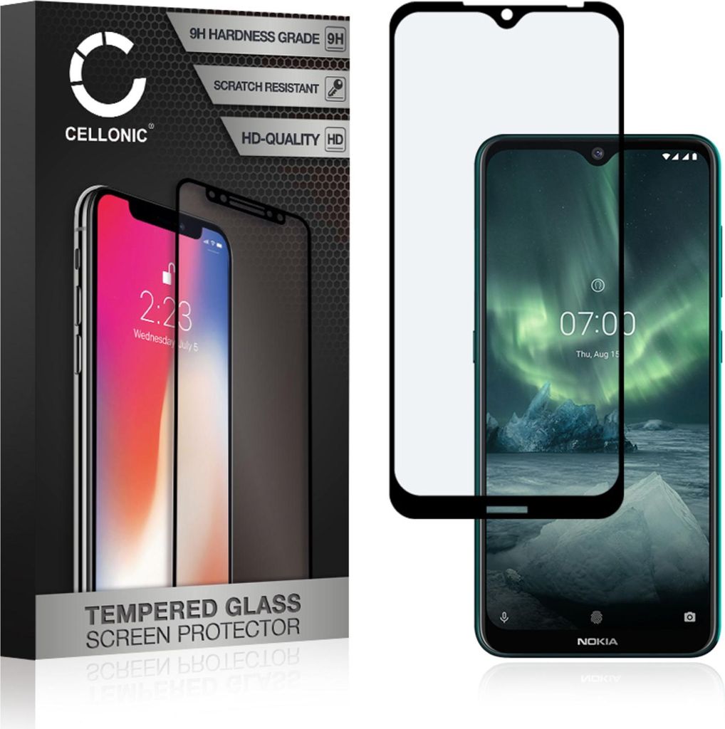 CELLONIC Displayschutzglas kompatibel mit Nokia 7.2 (3D Case-friendly 9H 0.33mm Full Glue) Glas schwarz Displayschutz Schutzglas Tempered Glass