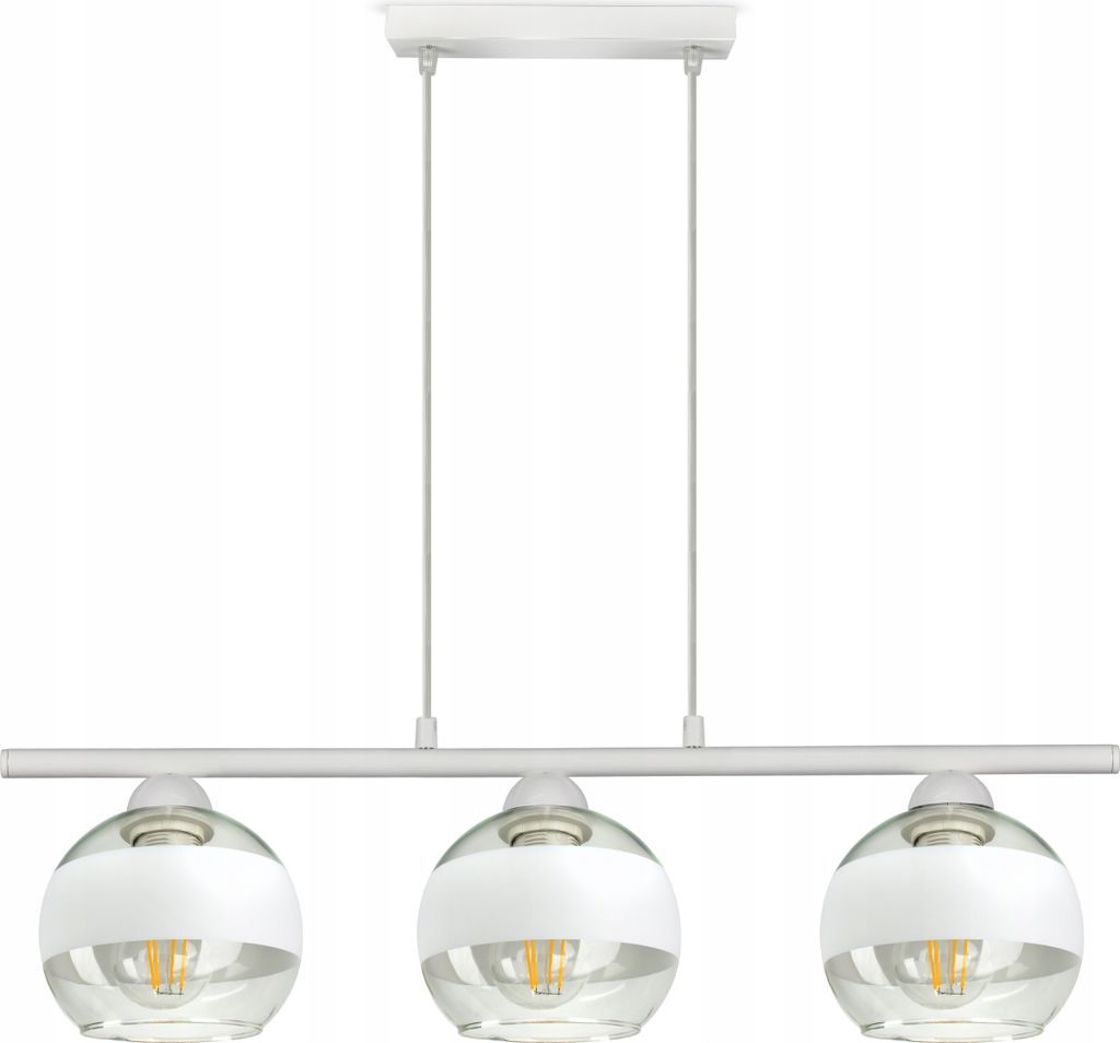 A white pendant light with three glass globes.