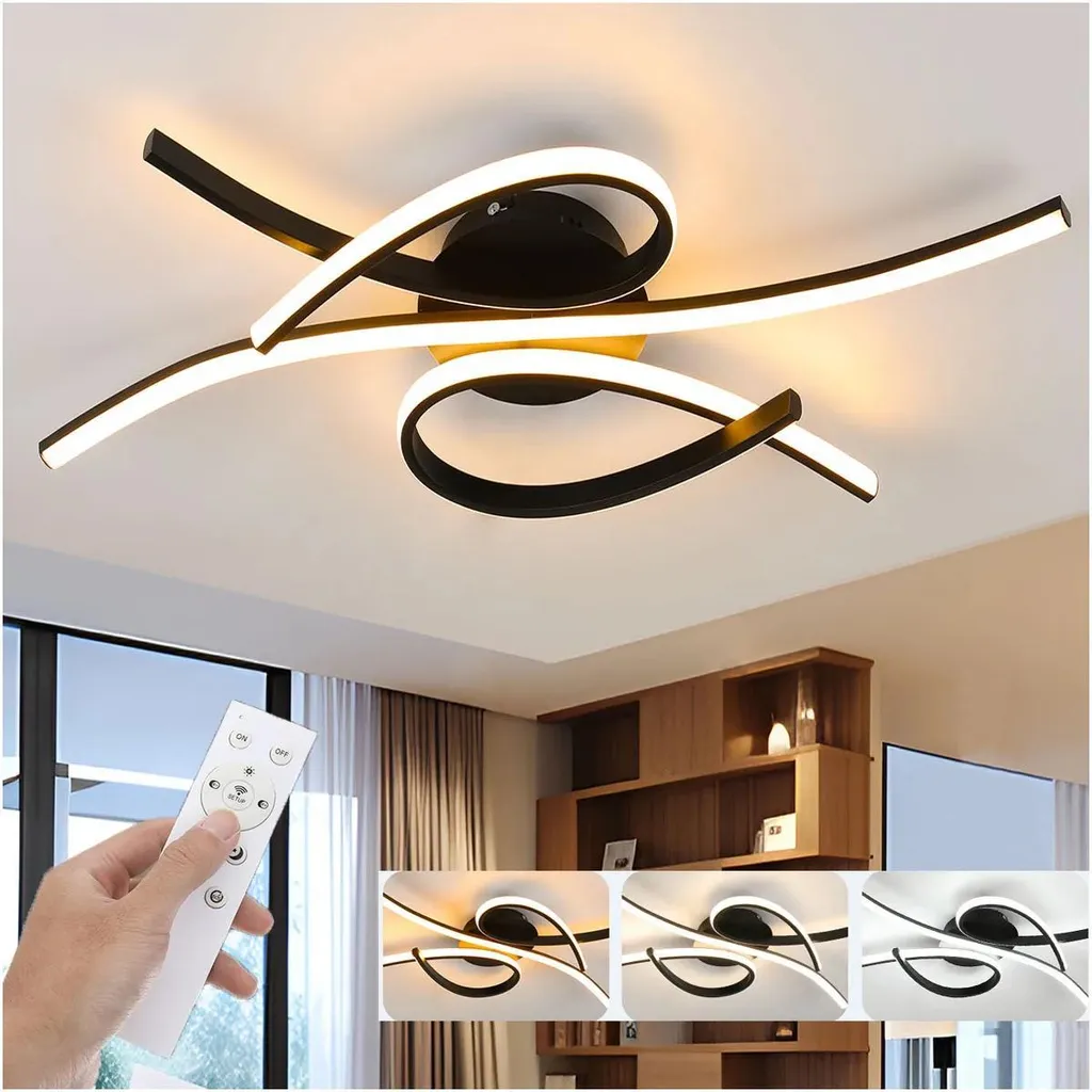 Plafonnier LED 3 Lignes Ondulées 42W - 80cm - Intensité Variable et Télécommande