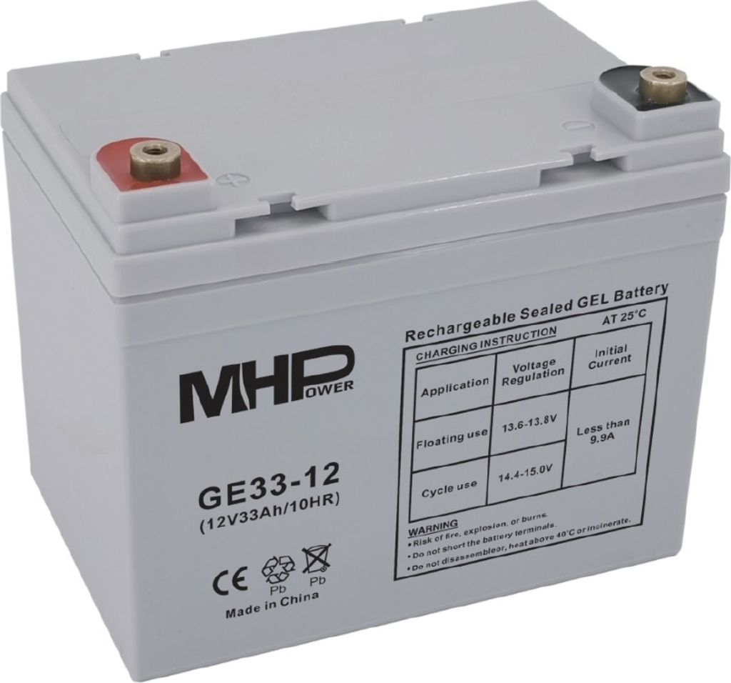 MHPower GE33-12 Gel-Akku 12 V/33 Ah, Anschluss T2 – M6, Produktbild 