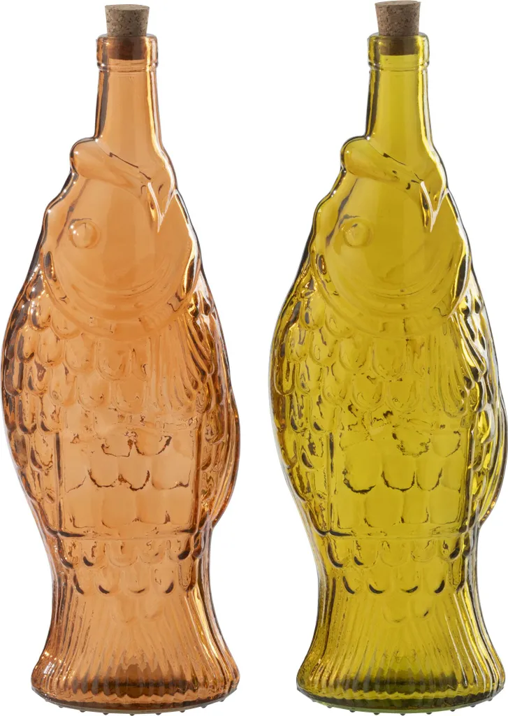 J-Line Bouteille en verre Orange et Ocre Jaune - Décoration Assortie V2