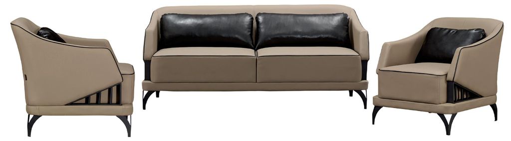 Sofa Wohnzimmer Sofagarnitur 3+1+1 Sitzer Polster Couchtisch Holz Luxus 3tlg