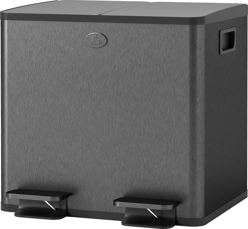 2 x 15 L Edelstahl Mülleimer mit Pedal, leicht zu reinigen, schwarz, Kunststoff, Abfallbehälter Set