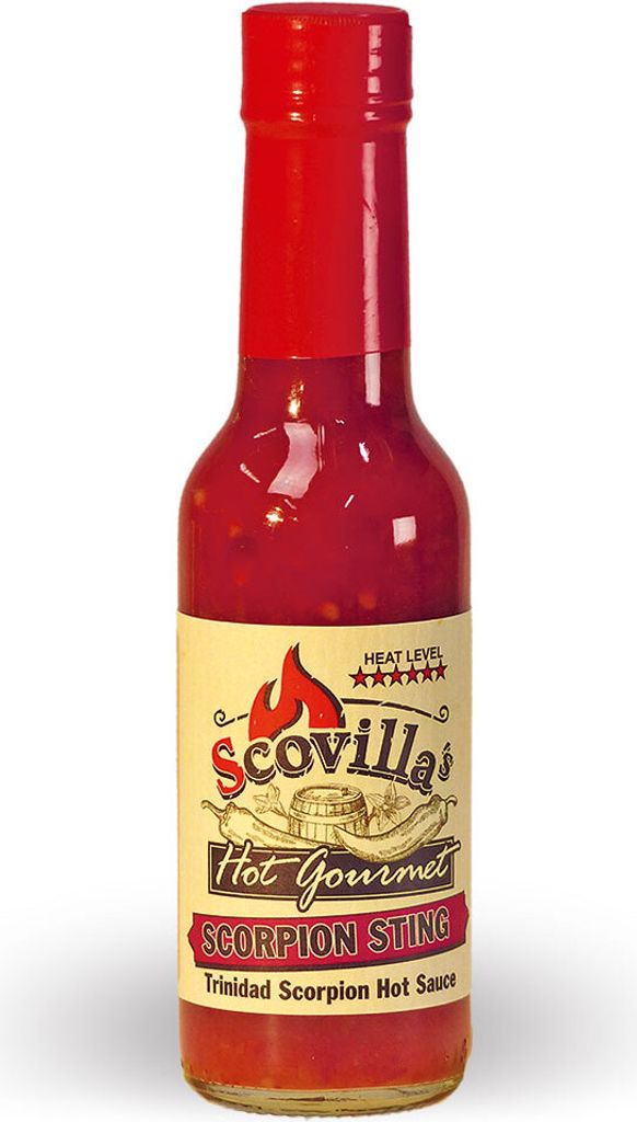 Scovillas Hot Gourmet SCORPION STING Trinidad Scorpion Hot Sauce, 148ml