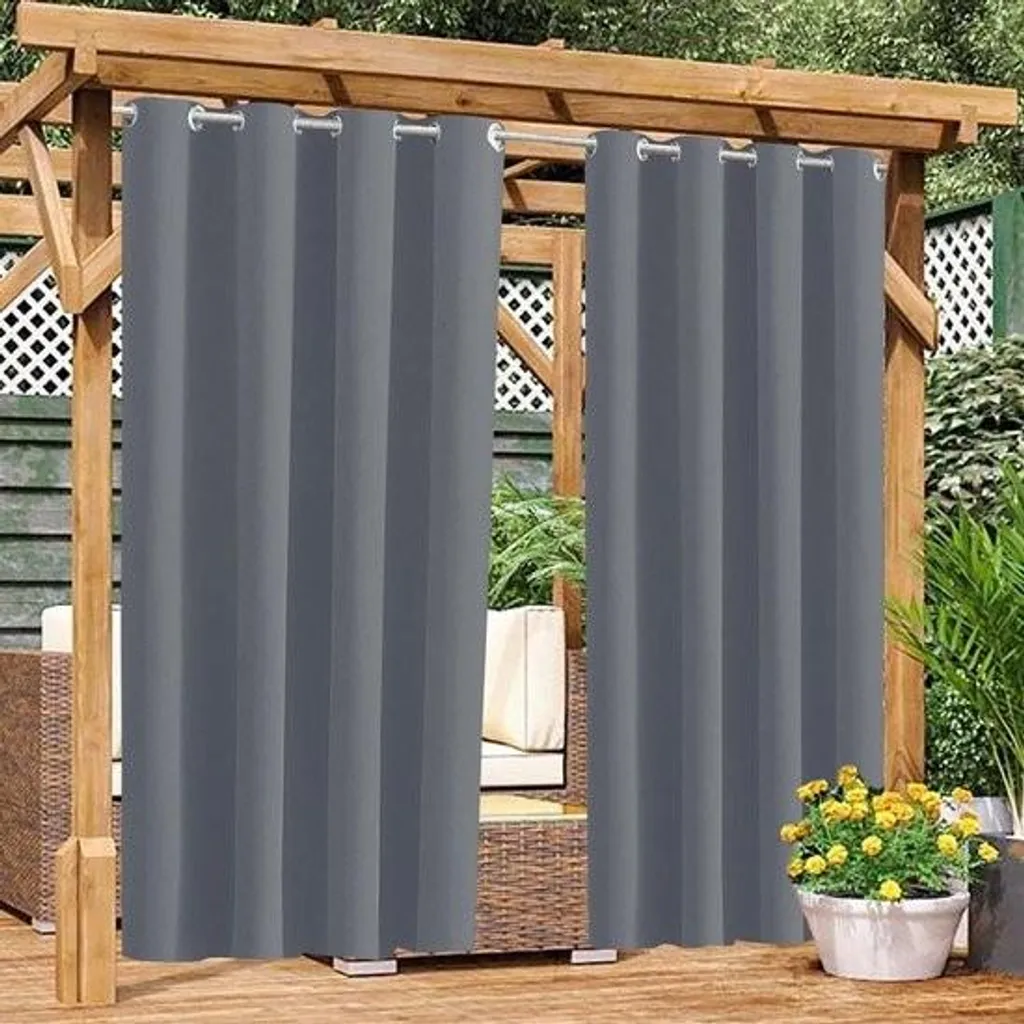 Rideaux d'extérieur pour pergola gris - imperméables et isolants 132x240cm