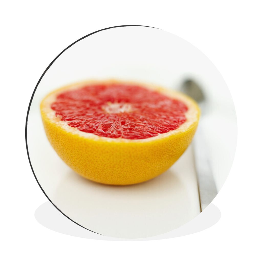 MuchoWow Aluminium Wandkreis Halbierte Grapefruit mit einem Löffel Ø 60 cm Wanddeko Modern Wohnzimmer - Wand Kreis - Wandbild - Schlafzimmer - ...