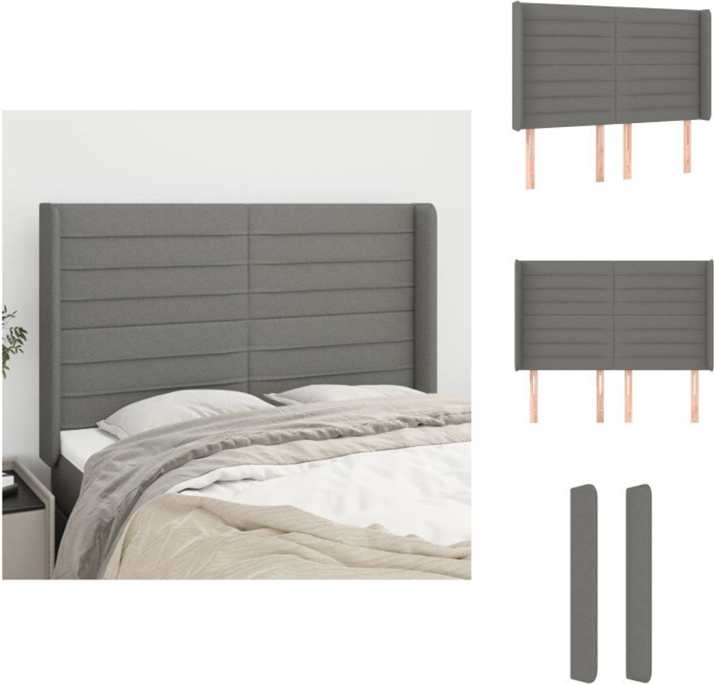 vidaXL Kopfteil mit Ohren Dunkelgrau 147x16x118/128 cm Stoff - Kopf- & Fußenden