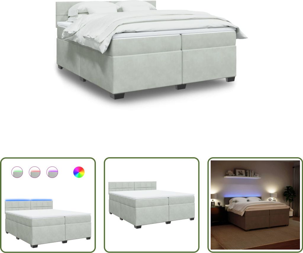 The Living Store Boxspringbett mit Matratze Hellgrau 200x200 cm Samt