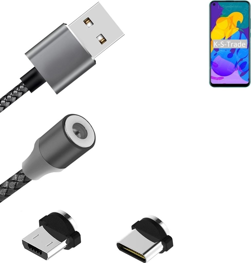 K-S-Trade Hochwertiges Magnet-Lade-kabel Sync-Kabel Daten-Kabel für Huawei Honor Play 4T mit USB-Typ-C-Anschluss und Micro-USB-Anschluss 2A bis zu