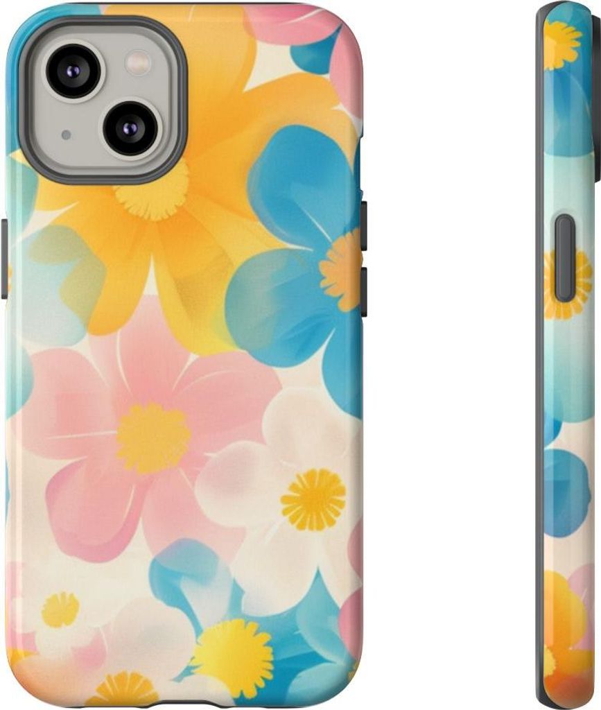 Lebhaftes Pastell-Blumenmuster – Hülle Kompatibel mit iPhone 14
