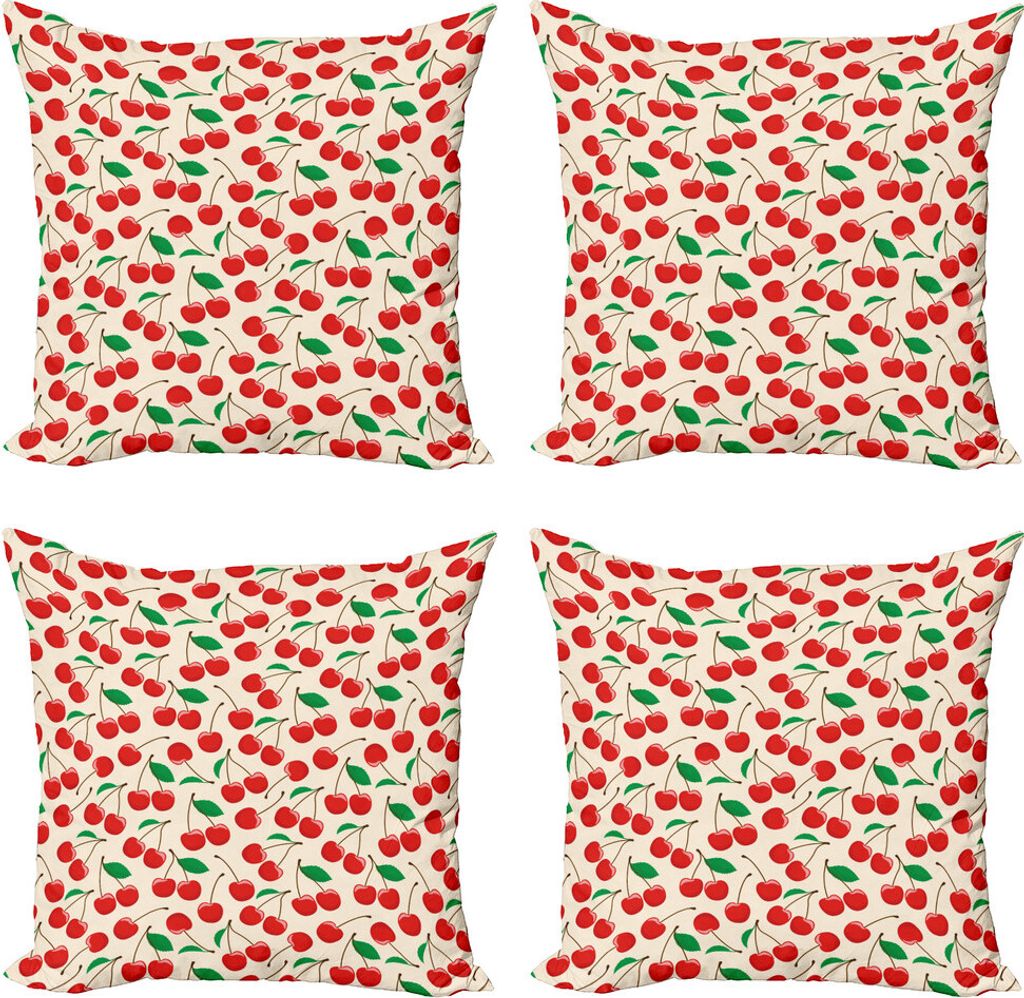 ABAKUHAUS Kirsche Kissenbezug Set (4 Stück), Gesunde Sommer-Frucht-Muster, Moderner Doppelseitiger Digitaldruck, 45 cm x 45 cm, Champagne Vermilion