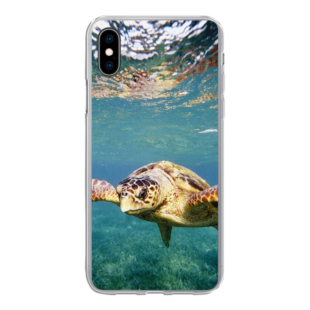 MuchoWow Handyhülle Schutzhülle Hülle für iPhone Xs Schildkröte - Wasser - Blau Silikon Softcase Handy Hülle - Handytasche