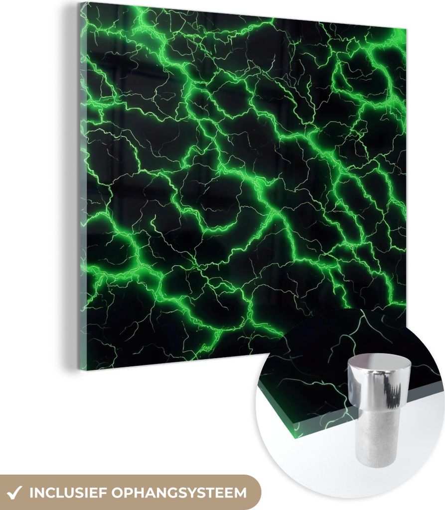 MuchoWow Glasbilder - Bilder auf Wandbild - Foto auf Glas Spiele - Blitzschlag - Grün - Energie 40x40 cm Wanddekoration aus Glas - Acrylglasbild -...