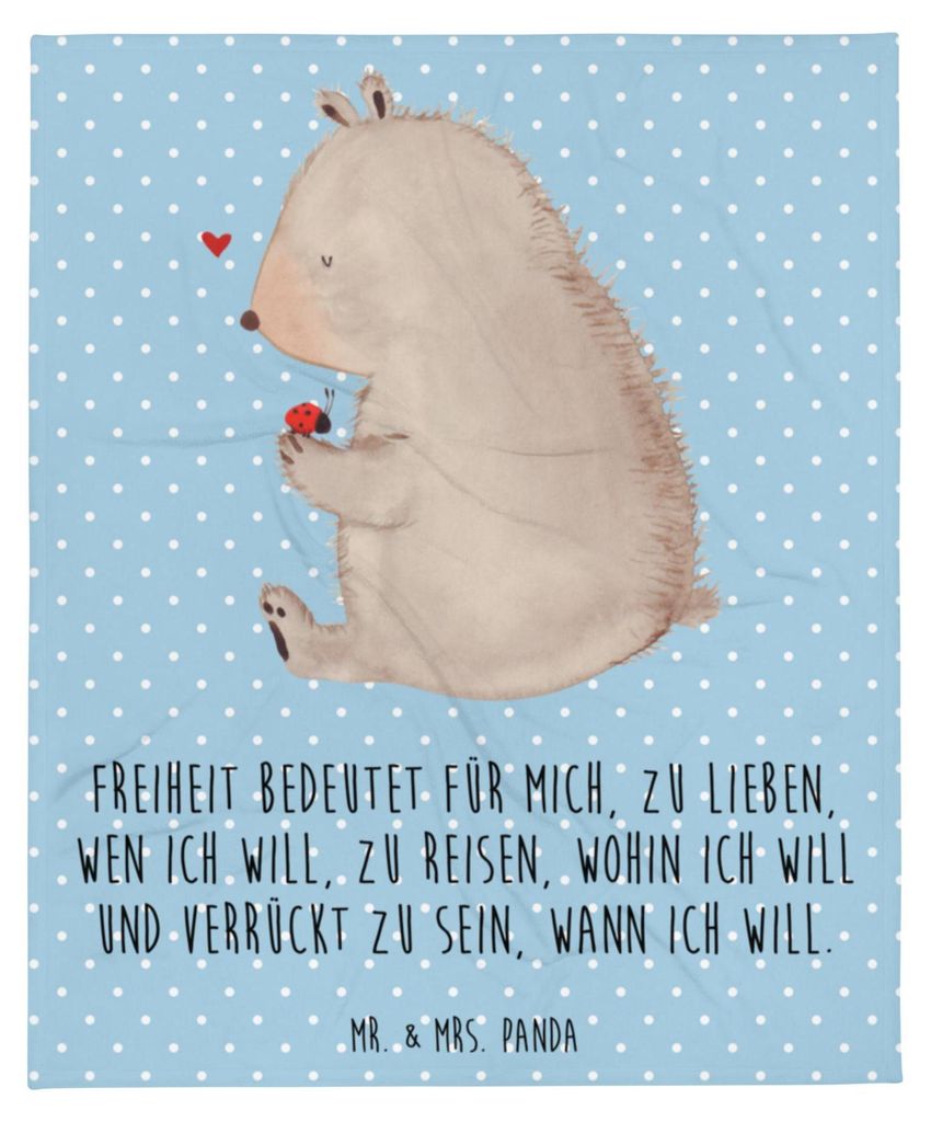 Mr. & Mrs. Panda Decke Bär Marienkäfer - Blau Pastell - Geschenk, Freiheit, Teddy, Plaid, Liebe, Bettdecke, Das Leben Ist schön, Motivation, Sof...