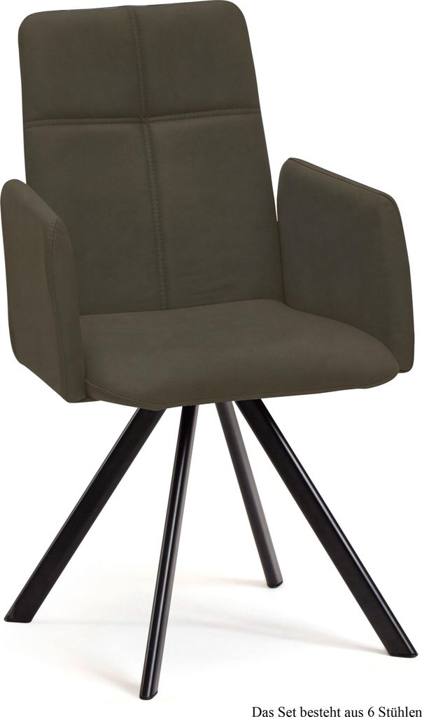 Armlehnstuhl drehbar (6er-Set) Desha 52x92x60 Schwarz/Khaki