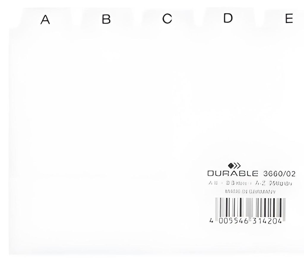 Durable 366002, Abecedný index, PVC, Biela, Na šírku, A6, Obrázok produktu 