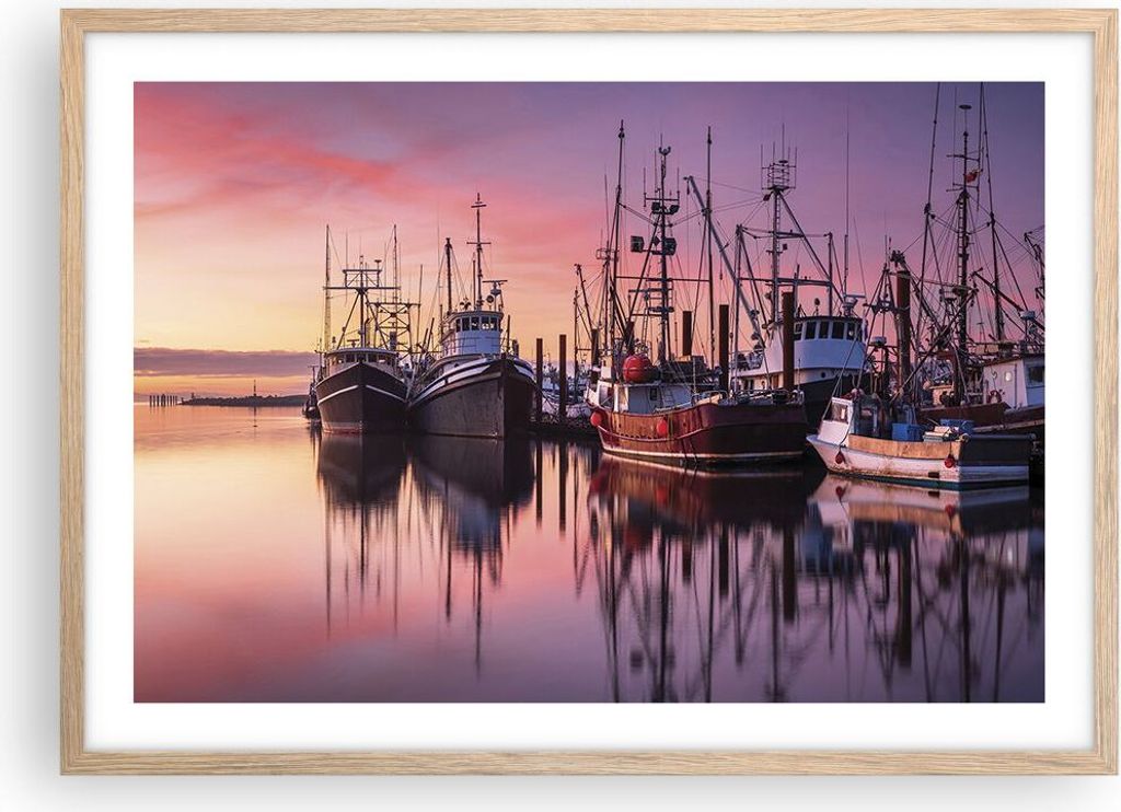 Gerahmtes Poster - Rahmen in heller Eiche - Marina Westen Die Sonne - 70x50 cm - Wand Bild - Wanddeko - Wandbilder - Kunstposter - Wandposter - Bil...