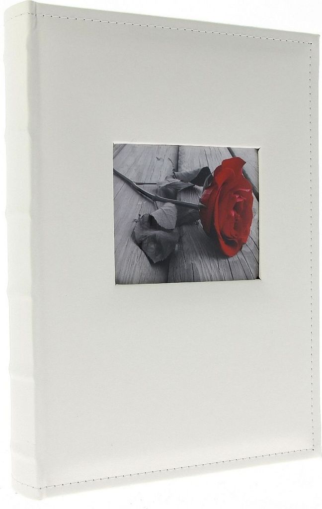 Hohes Leder Fotoalbum 10x15/300 mit Beschriftung WHITE W mit Ausschnitt für Foto