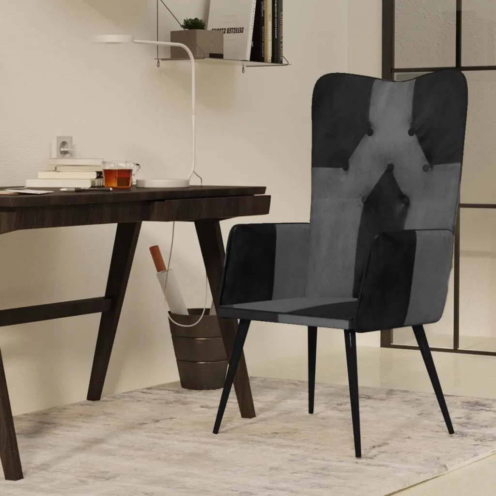 Fauteuil à oreilles en cuir véritable bicolore avec assise confort - 2