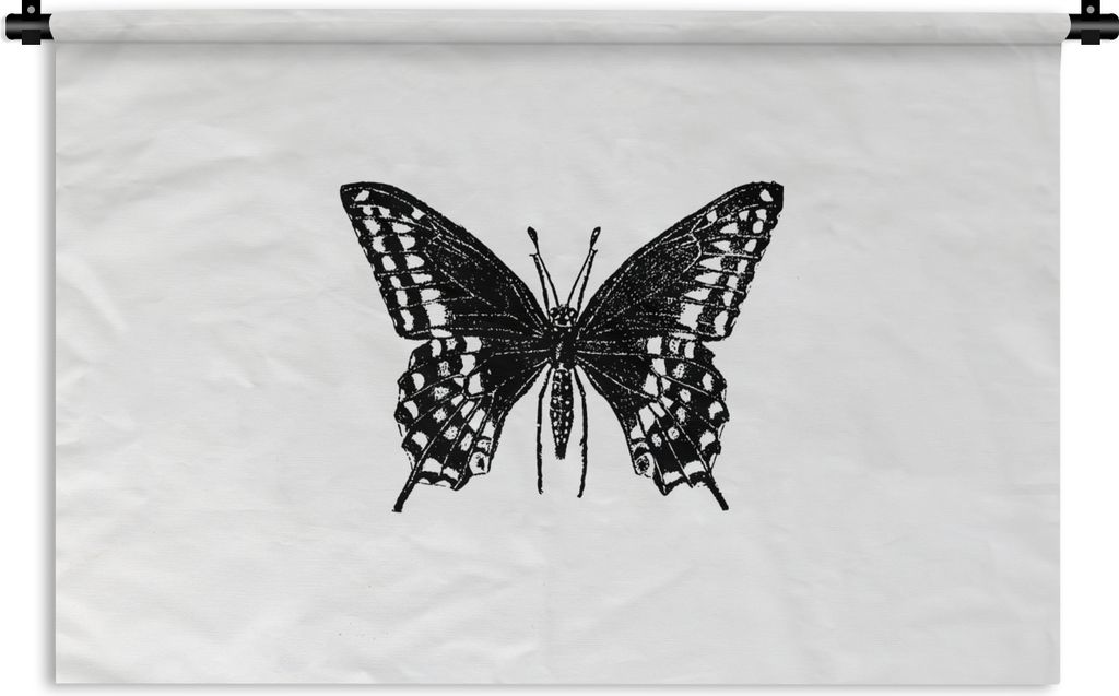 MuchoWow Wandteppich Wandbehang Schmetterling - Tiere - Retro - Schwarz und weiß 150x100 cm Tapisserie Dekoration Wandtuch - Waschbar - Tapisser...