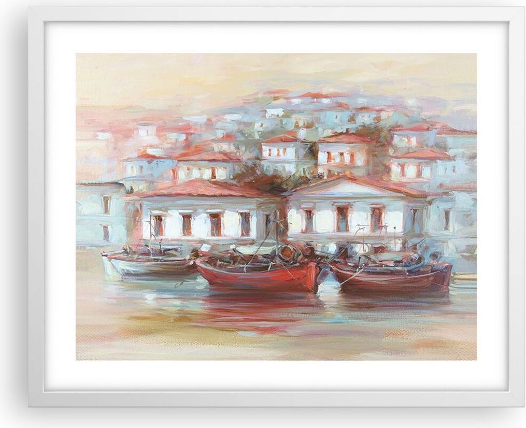 Gerahmtes Poster - Weißer Rahmen - Bild Segelboot Hafen - 50x40 cm - Wand Bild - Wanddeko - Wandbilder - Kunstposter - Wandposter - Bilderrahmen -...
