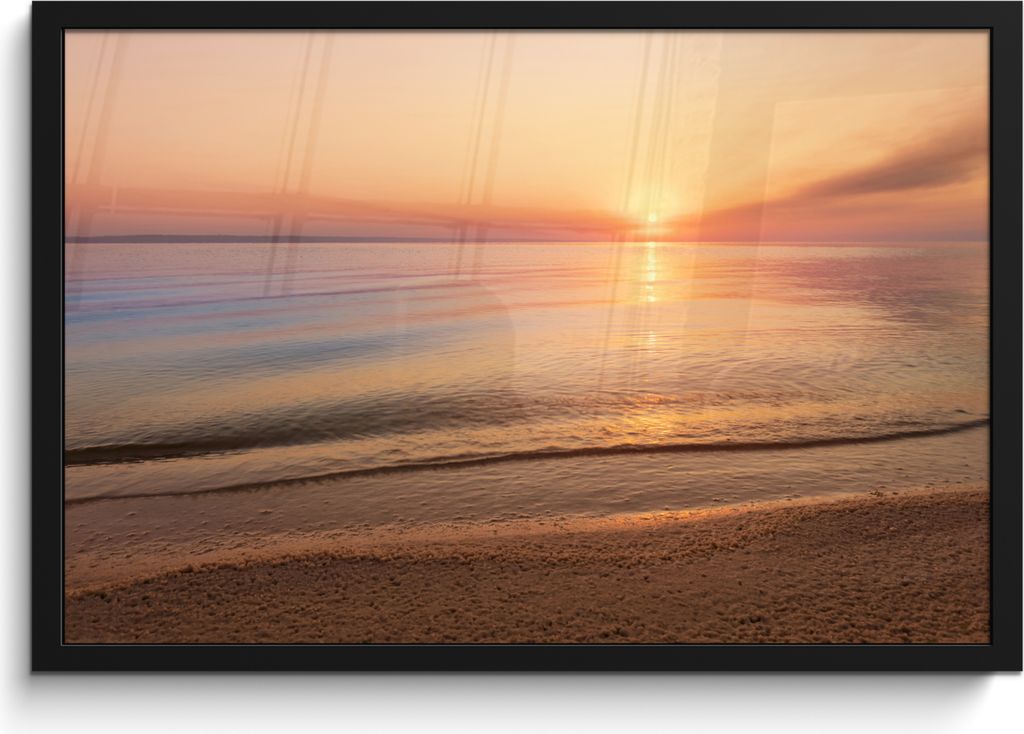 MuchoWow MuchoWow Gerahmtes Poster Strand - Meer - Rosa - Sonnenuntergang 60x40 cm - Poster mit zchwarzem Bilderrahmen - Printing - Wanddeko Sc...