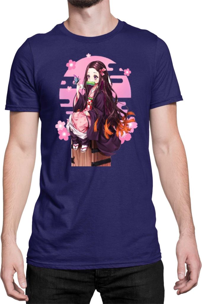 Herren T-Shirt Demon Anime Slayer Kimetsu No Yaiba Nezuko Kamado 100, Man S / Dunkelblau