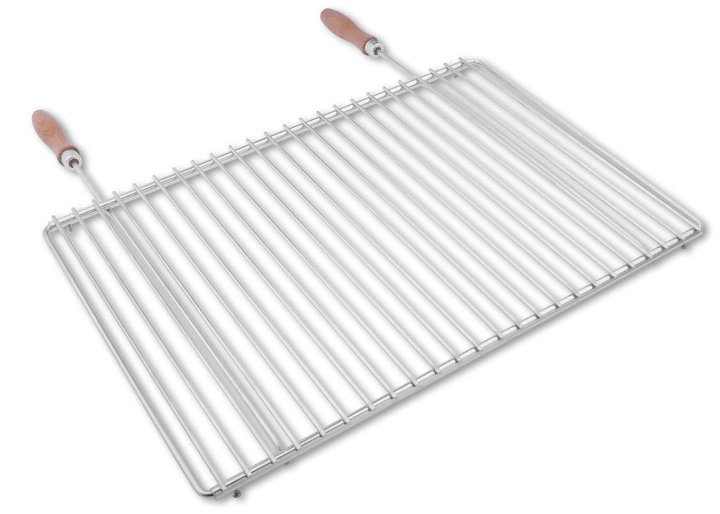 Edelstahl Grillrost mit verstellbarer Breite 55-65X37cm aus Europäischem Edelstahl mit Holzgriffen, Verstellbarer Grillrost, Grillrost Ausziehbar