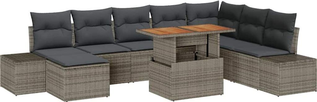 "im Sonderangebot" Garten Essgruppe mit Kissen 9 pcs Grau und Braun - - Gartensofas DEMöbel504433