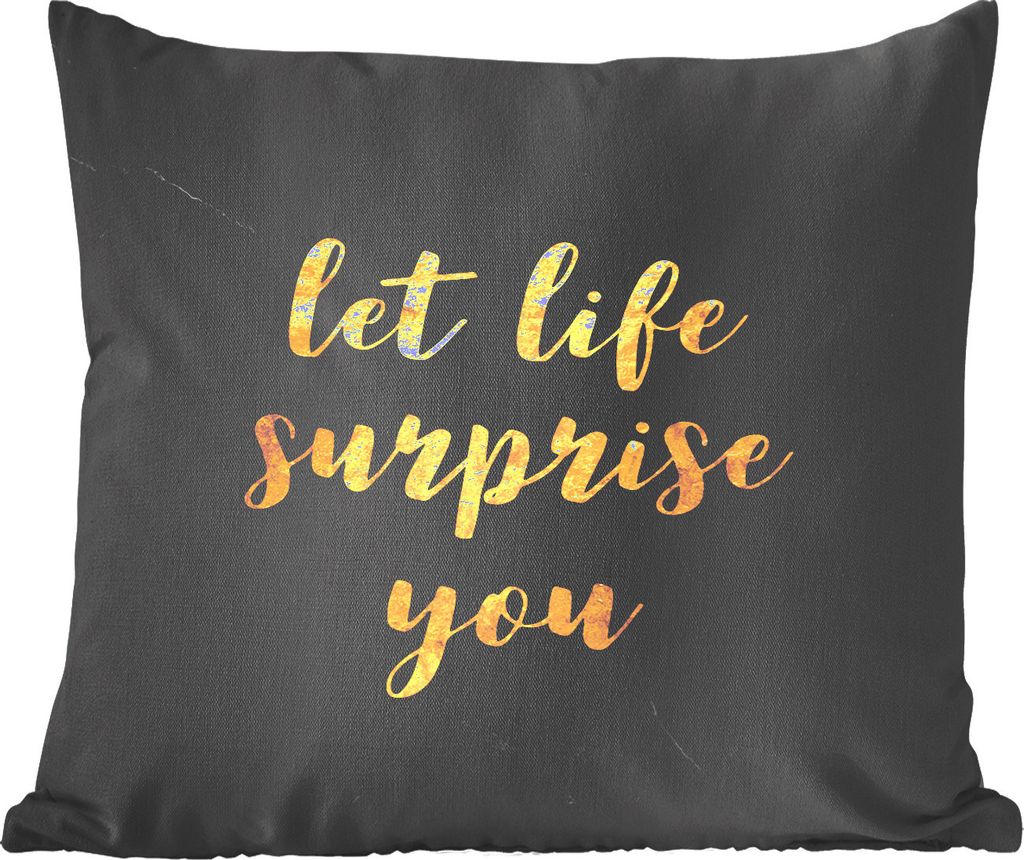 MuchoWow Zierkissen Sofakissen Wohnzimmer Dekokissen 50x50 cm Zitate - Überraschung - Gold - Marmor - Komfort - Sofakissen