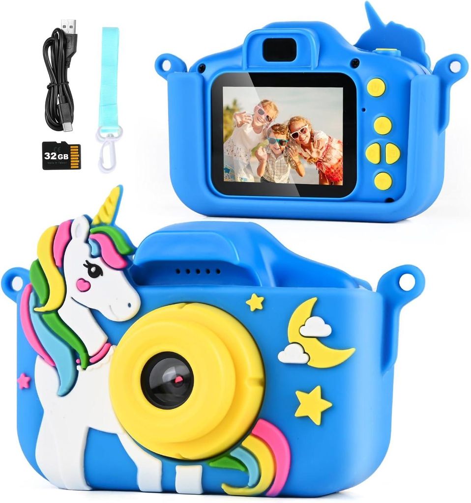 Kinderkamera Einhorn Blau – 20 MP, 1080P HD-Video, 32 GB Produktbild 