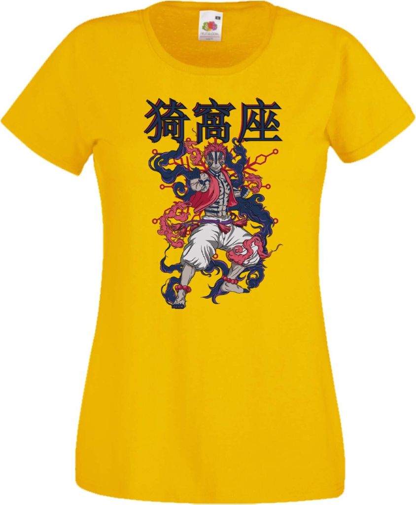 Damen T-Shirt Anime Manga Demon Anime Slayer Akaza 02 Demon Akaza, Lady S / Gelb