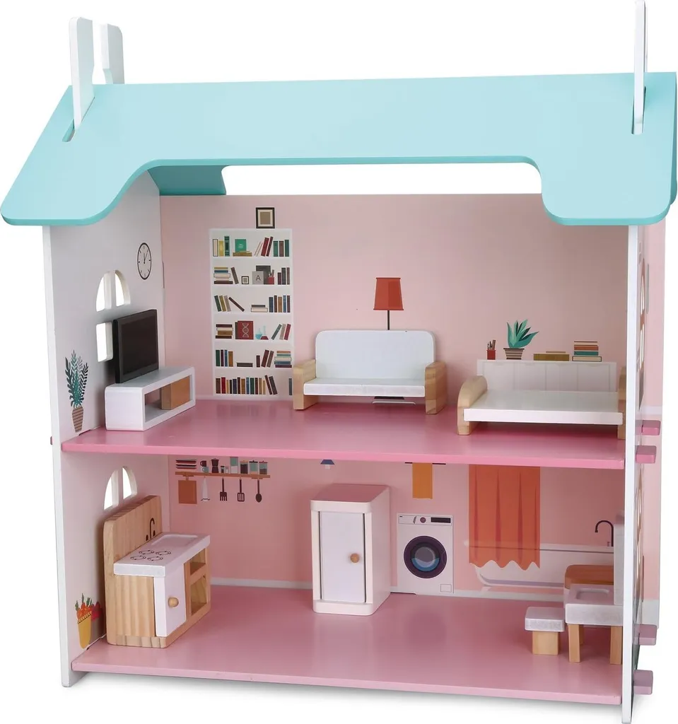 Maison de poupée en bois meublée idéale pour le jeu d'éveil de l'enfant