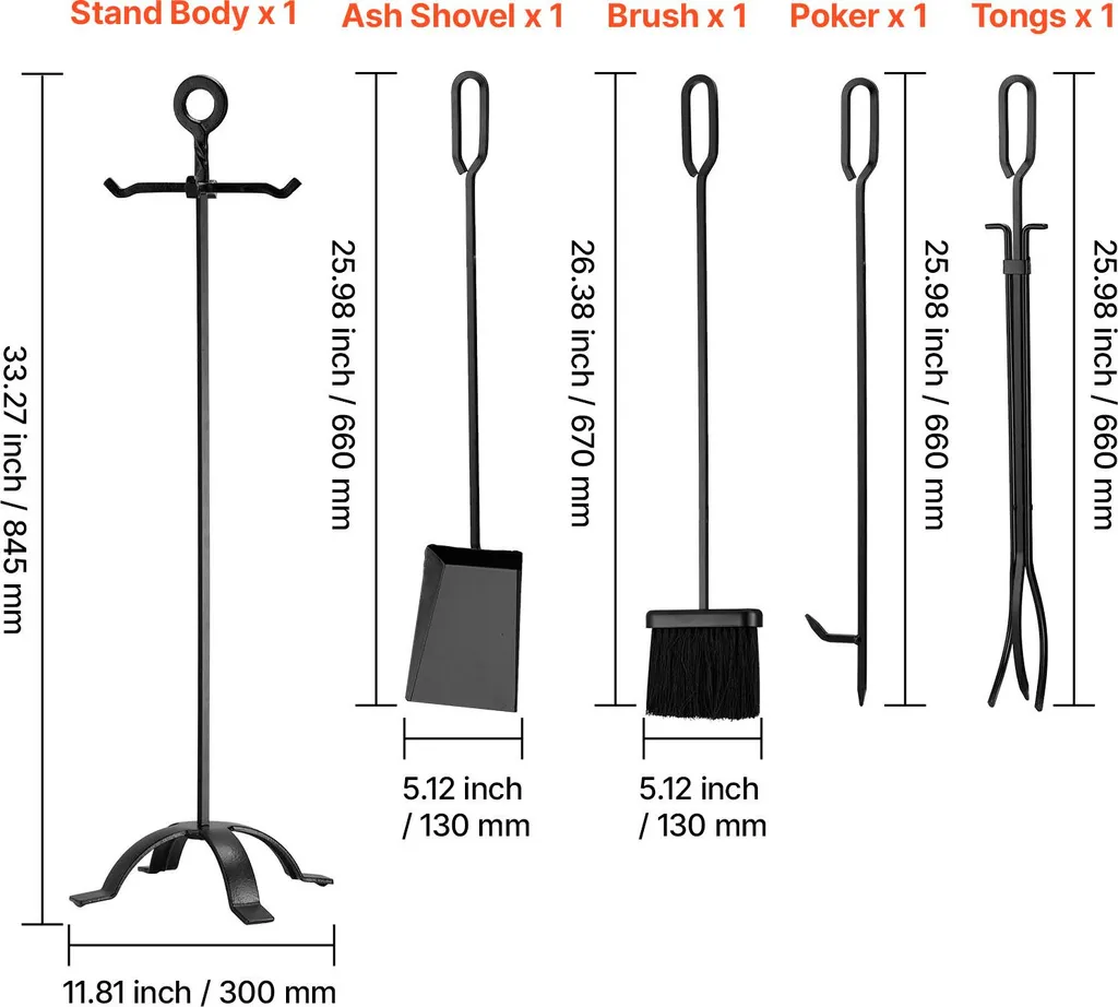 Serviteur de Cheminée Complet avec Support et 4 Accessoires de Feu - 8