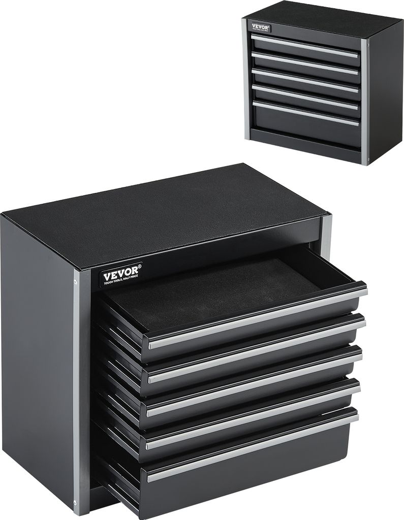 VEVOR Werkzeugkasten aus Metall, 8,6 Zoll tragbarer Werkzeugkasten aus Metall, robuster Stahl mit Kugellageröffnung und Pulverbeschichtung, schwarz