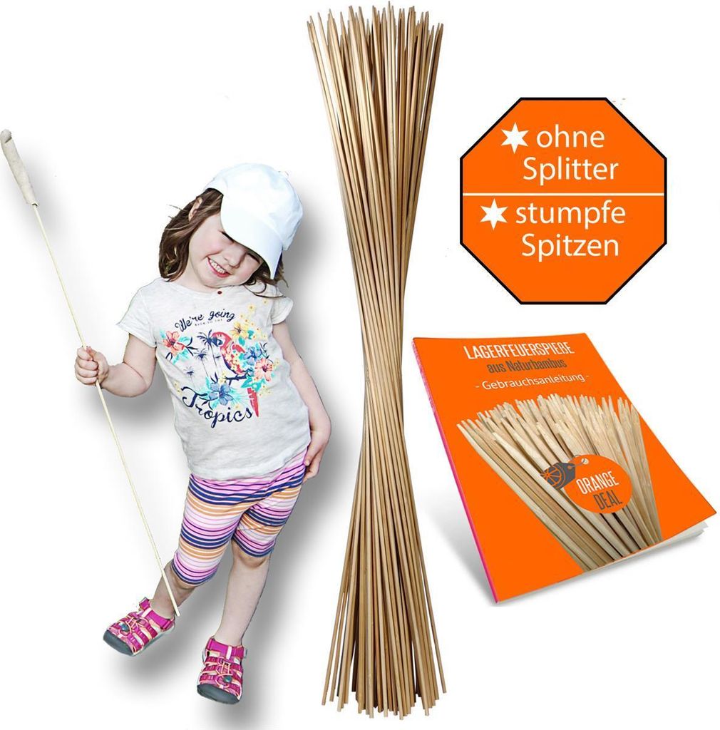 100 Lagerfeuer Spieße Stöcke für Stockbrot, Marshmallow, Bratwurst | 90 cm | reiner Natur-Bambus | kindersicher | lebensmittelecht