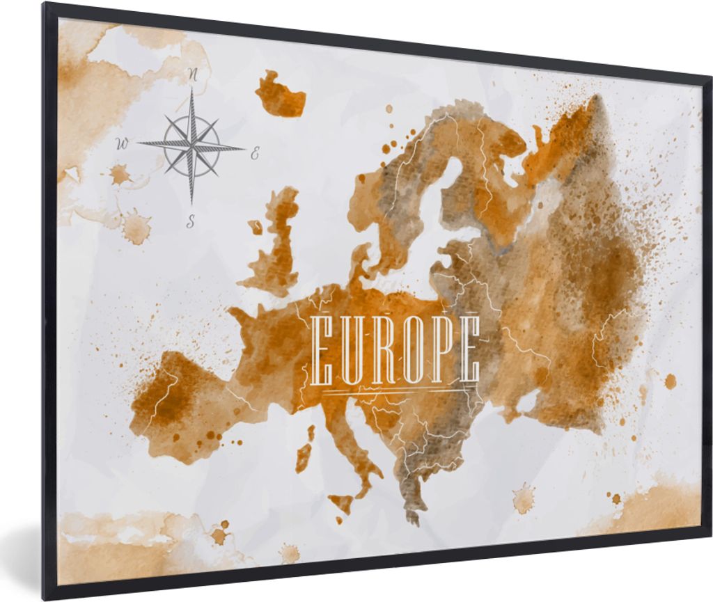 MuchoWow MuchoWow Gerahmtes Poster Weltkarte - Europa - Farbe 60x40 cm - Poster mit zchwarzem Bilderrahmen - Printing - Wanddeko Schlafzimmer