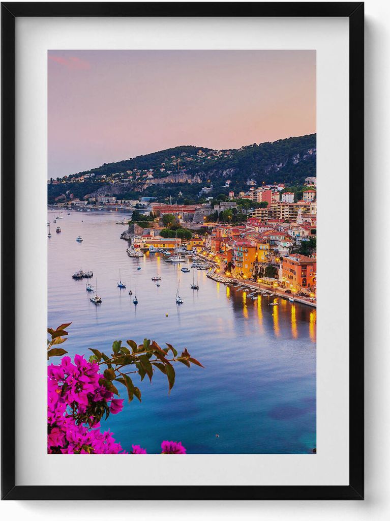 Côte d'Azur am Meer– Wandbild mit Rahmen – Gerahmtes Bild – Wanddekoration – 50x70 cm – Schwarz Rahmen