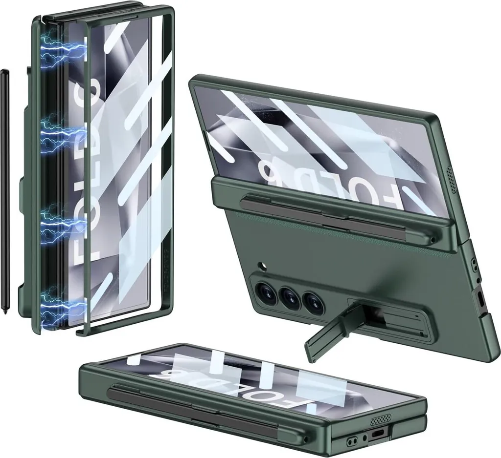 Custodia per Samsung Galaxy Z Fold 6 con protezione dello schermo e slot per la penna Cover protettiva con supporto Cerniera magnetica verde scuro