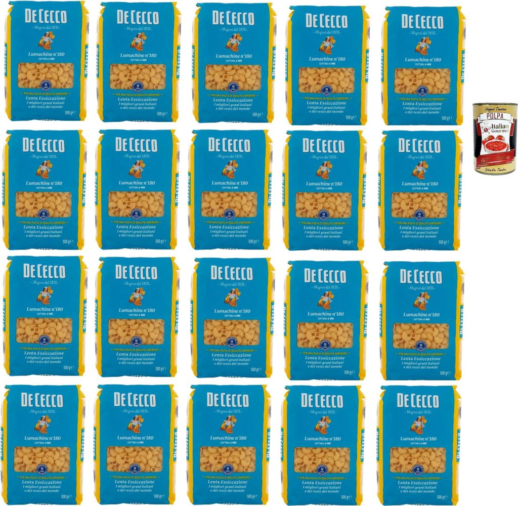 De Cecco Lumachine N°180, 100% Italienisch Pasta Nudeln 20x 500g + Italian Gourmet Polpa 400g