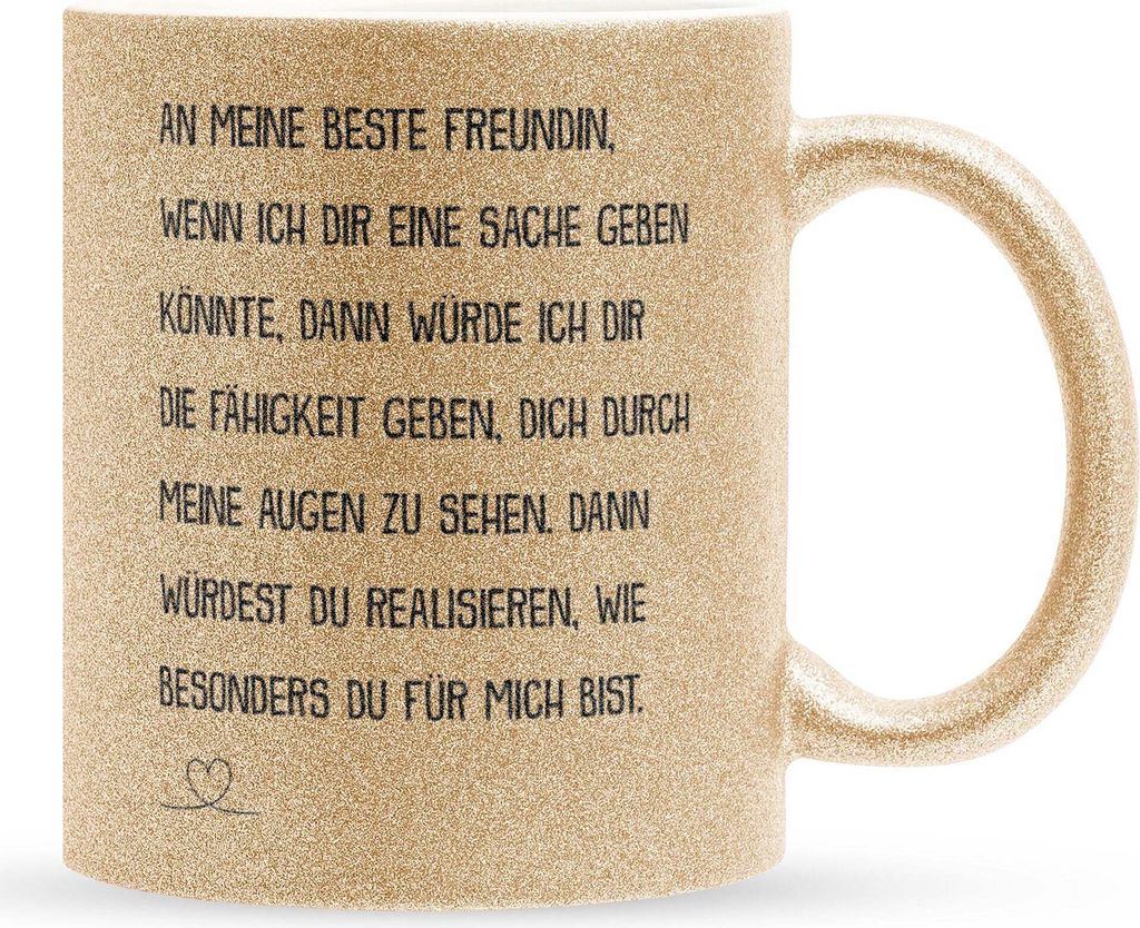 22Feels Glitzertasse Gold Beste Freundin Geschenk BFF Zum Geburtstag Kaffeetasse Freundinnen Freundschaft Frauen Haferl Weihnachten Lästerschweste...