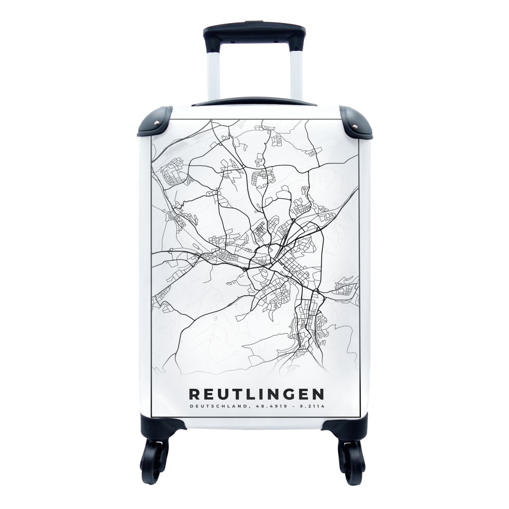 MuchoWow Koffer Handgepäck Trolley Rollkoffer Kleine Reisekoffer mit 4 Rollen - Stadtplan - Reutlingen - Stadtplan - Cabin Size < 55x40x23 cm & ...