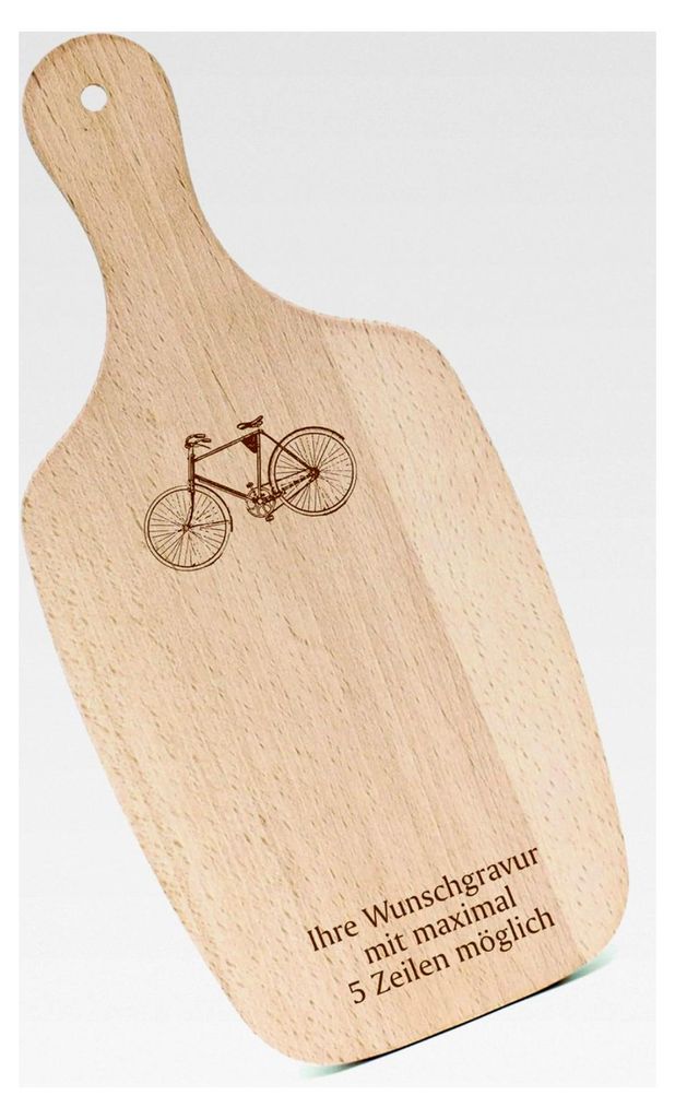 Schneidebrett Frühstücksbrettchen mit Gravur - Fahrrad - mit Griff 330x150 Holzbrett Küche